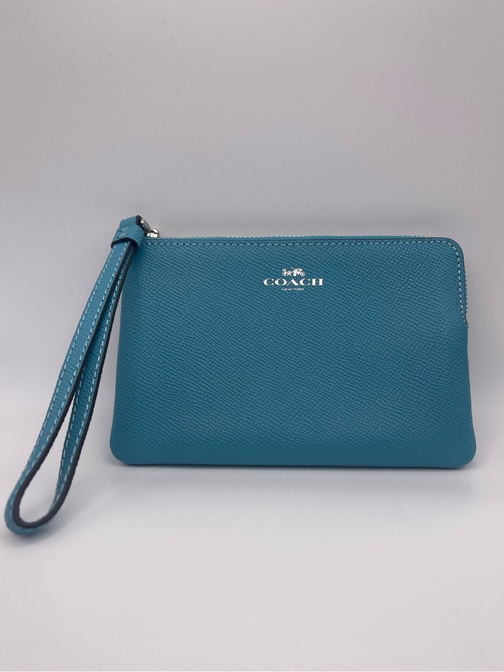 COACH Teal Leather Wristlet Pouch